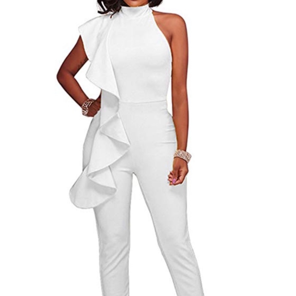 White Ruffle Jumpsuit